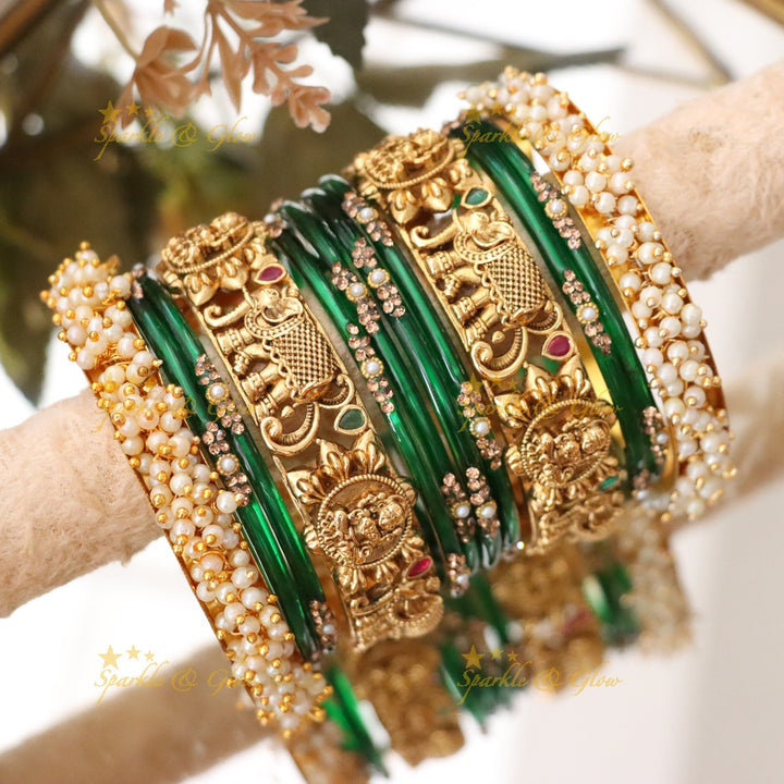 Green Lakshmi Elephant Bridal Bangle Set
