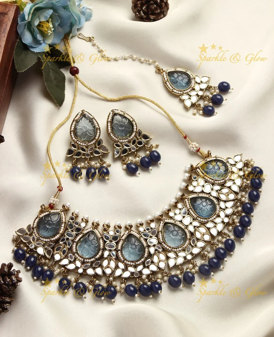 Statement Mirror necklace - Blue - Sparkle and Glow