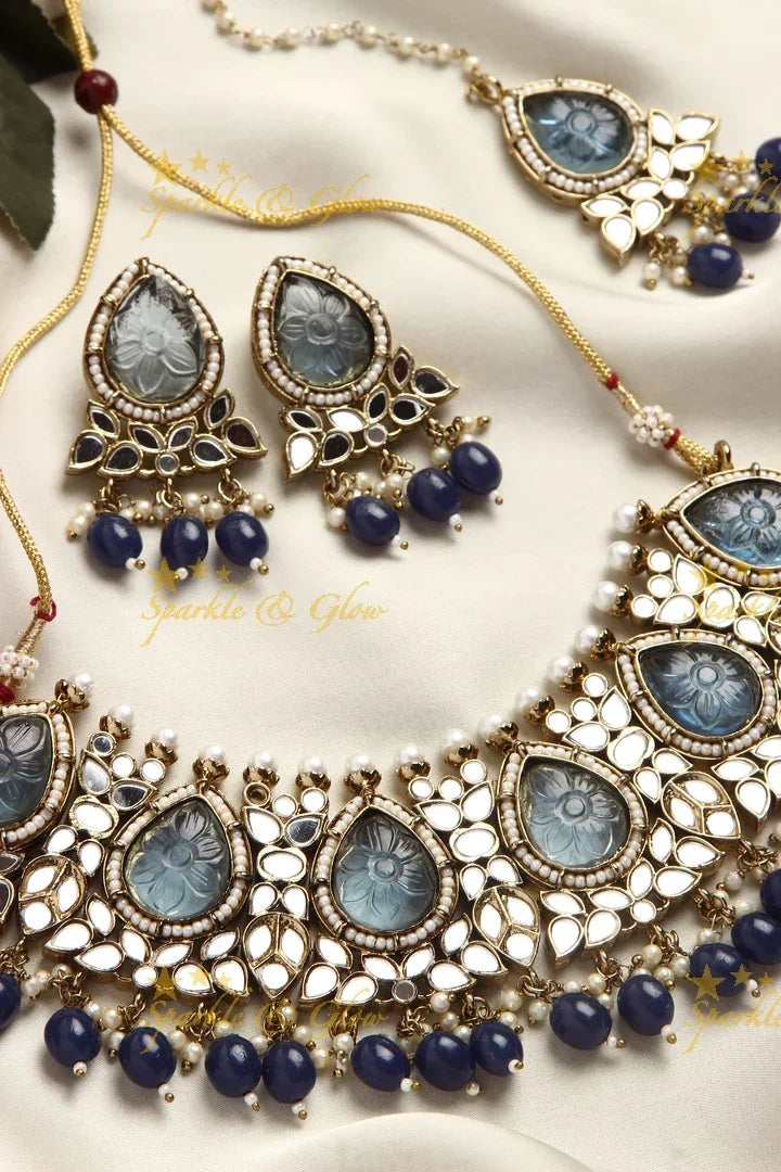 Statement Mirror necklace - Blue - Sparkle and Glow