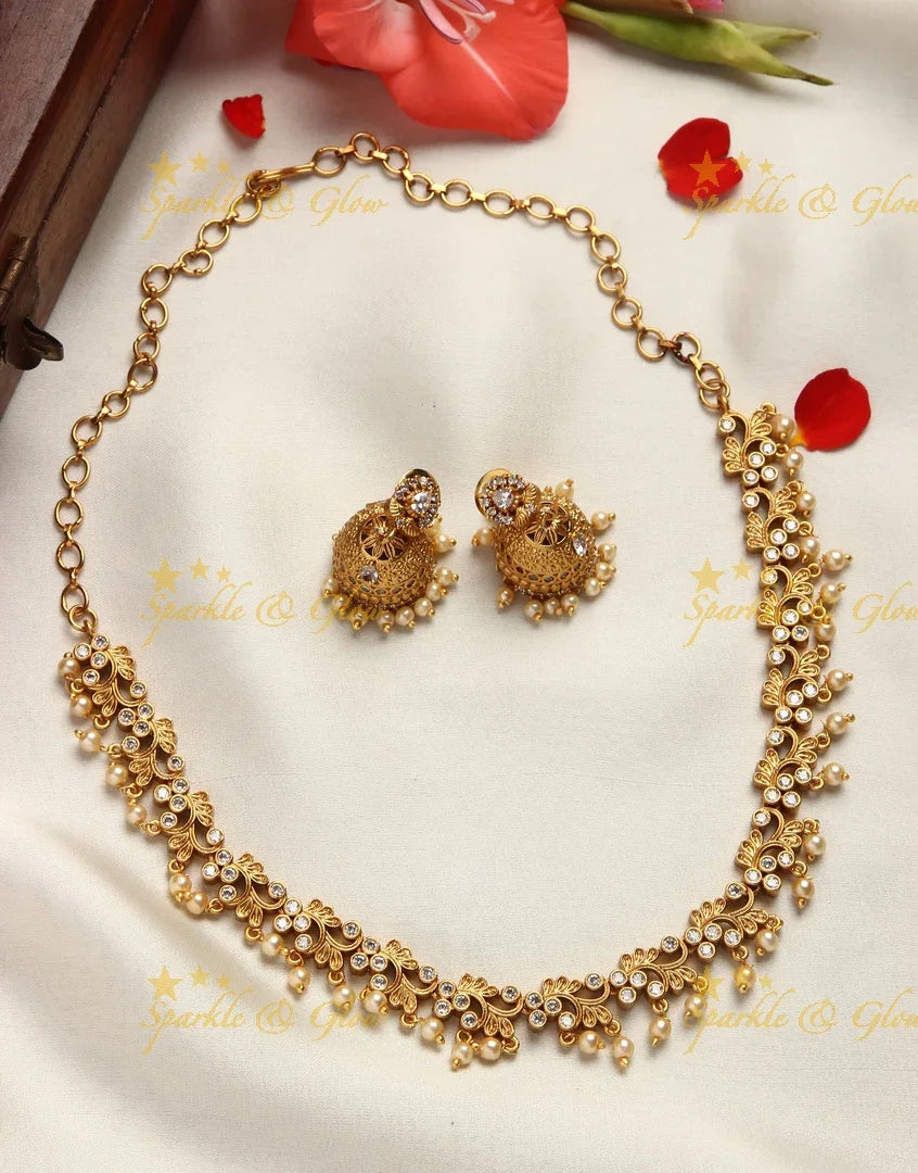 Premium Matte CZ non idol neckpiece - White - Sparkle and Glow