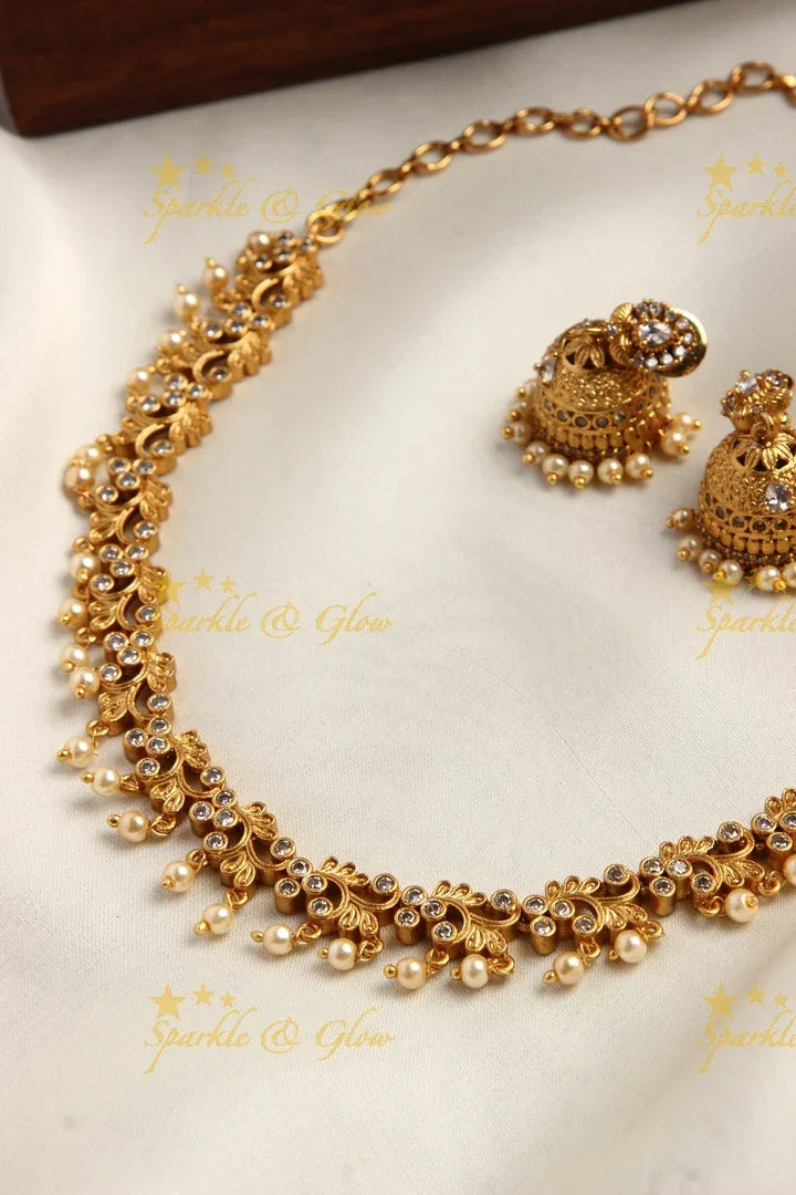 Premium Matte CZ non idol neckpiece - White - Sparkle and Glow