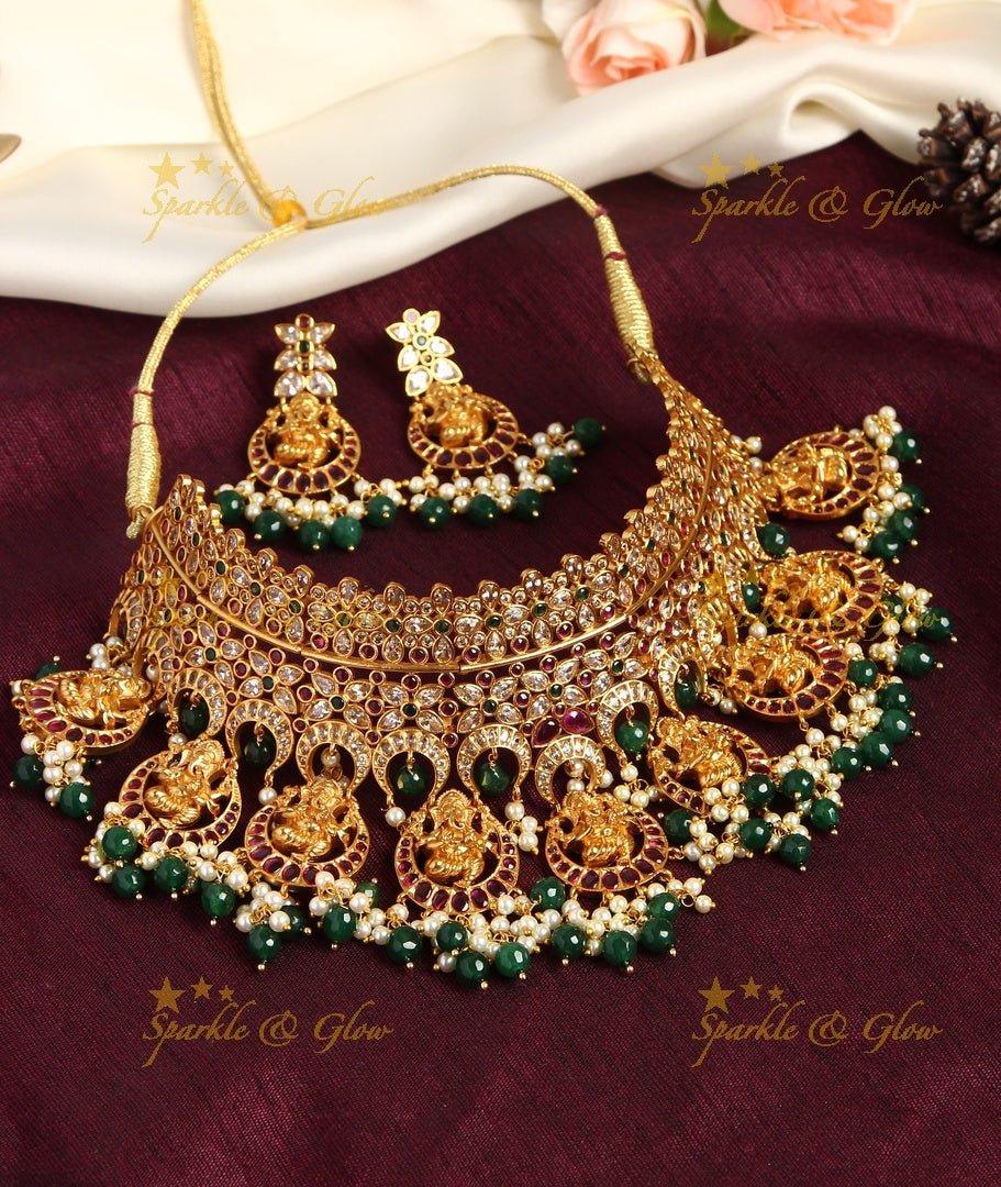 Premium matte Ganesha gutta pusalu bridal gutta pusalu choker - White - Sparkle and Glow