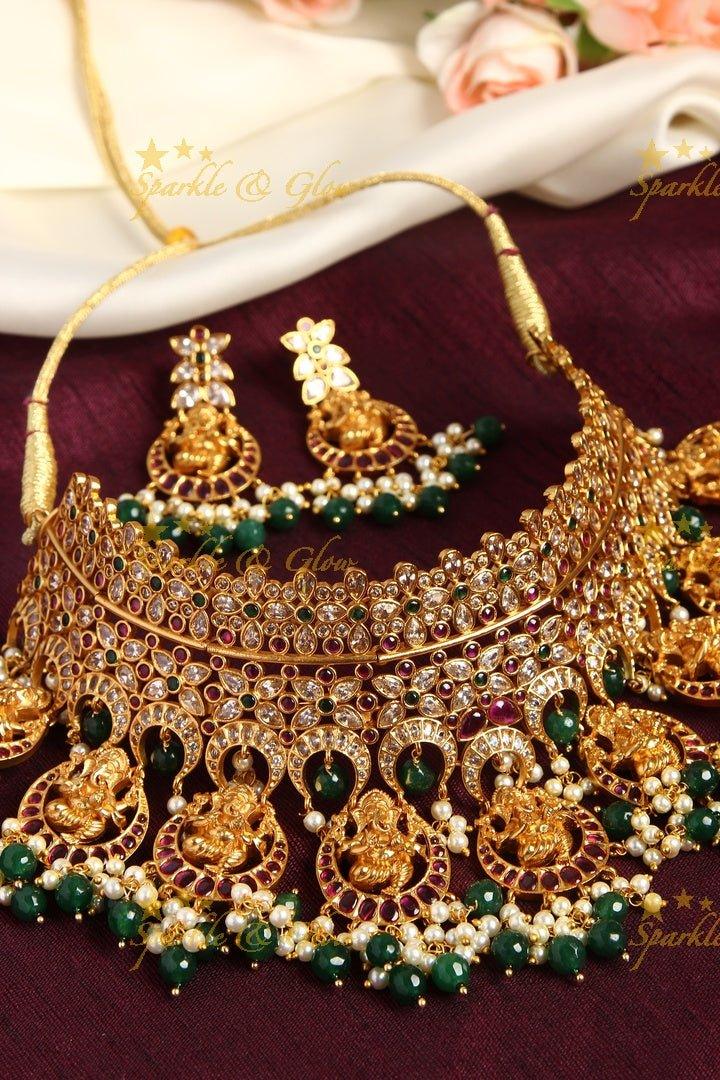 Premium matte Ganesha gutta pusalu bridal gutta pusalu choker - White - Sparkle and Glow