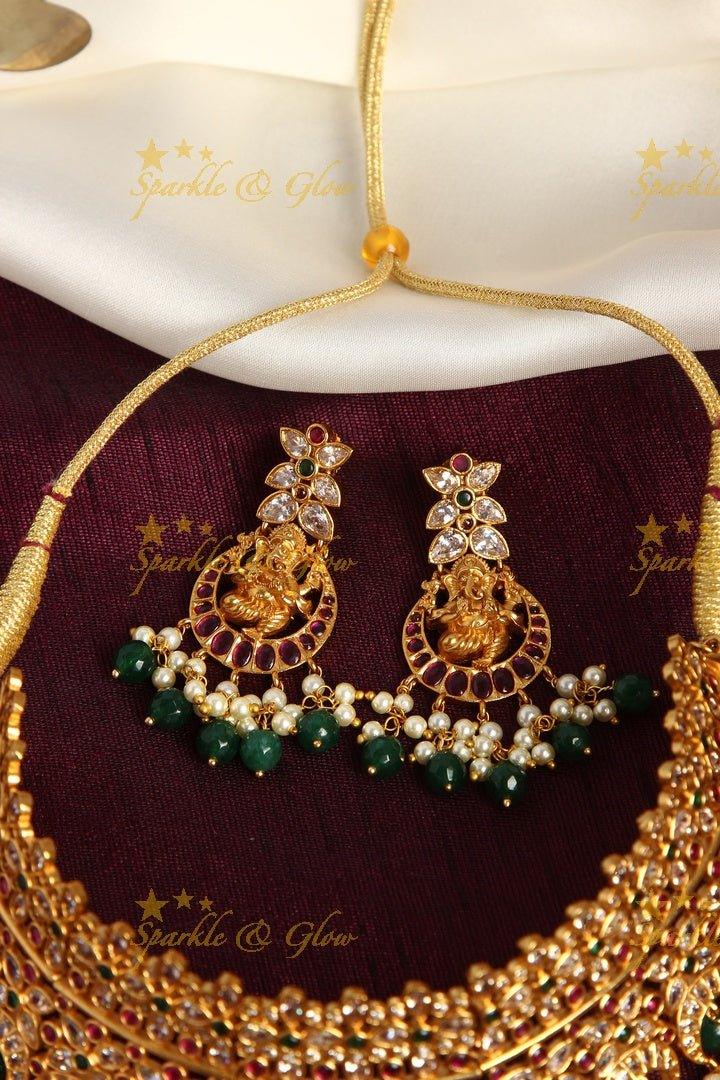 Premium matte Ganesha gutta pusalu bridal gutta pusalu choker - White - Sparkle and Glow