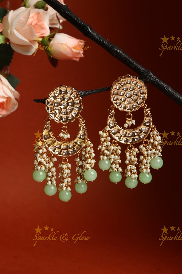 Gold alike Polki Chandbali with pearl hangings