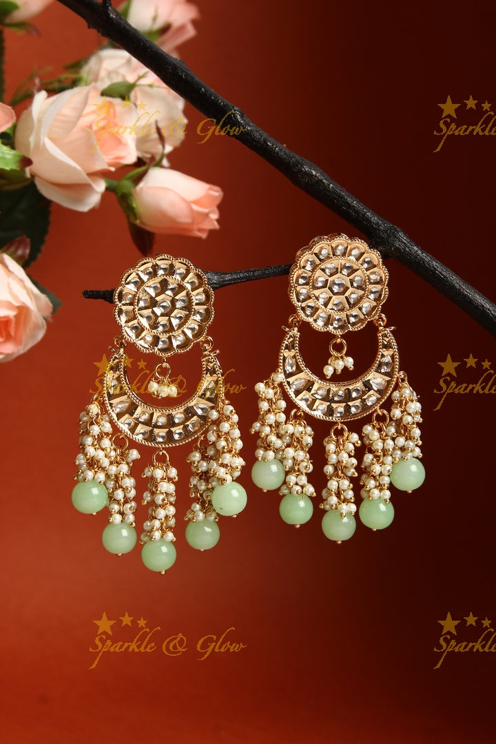 Gold alike Polki Chandbali with pearl hangings