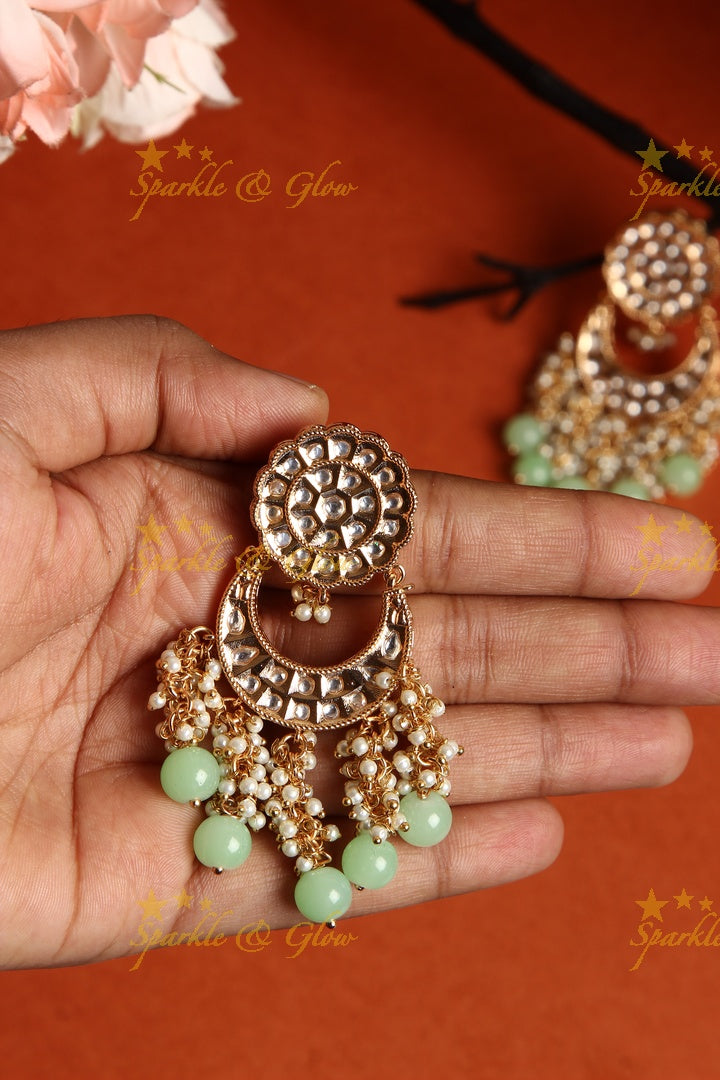 Gold alike Polki Chandbali with pearl hangings