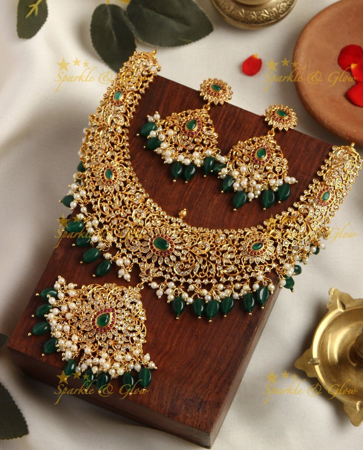 Premium matte Ad intricate necklace - Sparkle and Glow - Multi - Green - Back Thread