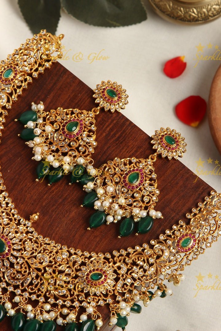 Premium matte Ad intricate necklace - Sparkle and Glow - Multi - Pearl - Back Thread