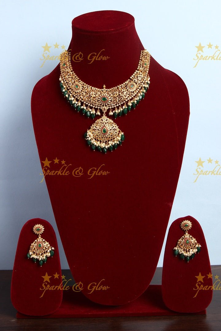 Premium matte Ad intricate necklace - Sparkle and Glow - Multi - Pearl - Back Thread