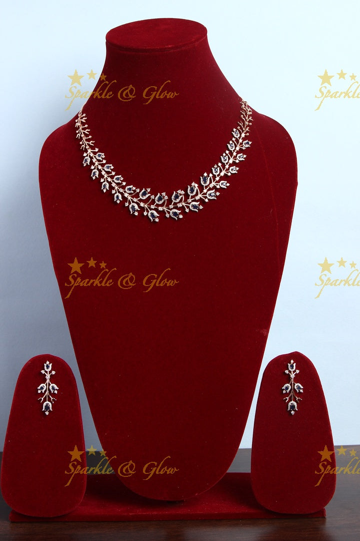 Rose gold Ad stones statement necklace - Blue