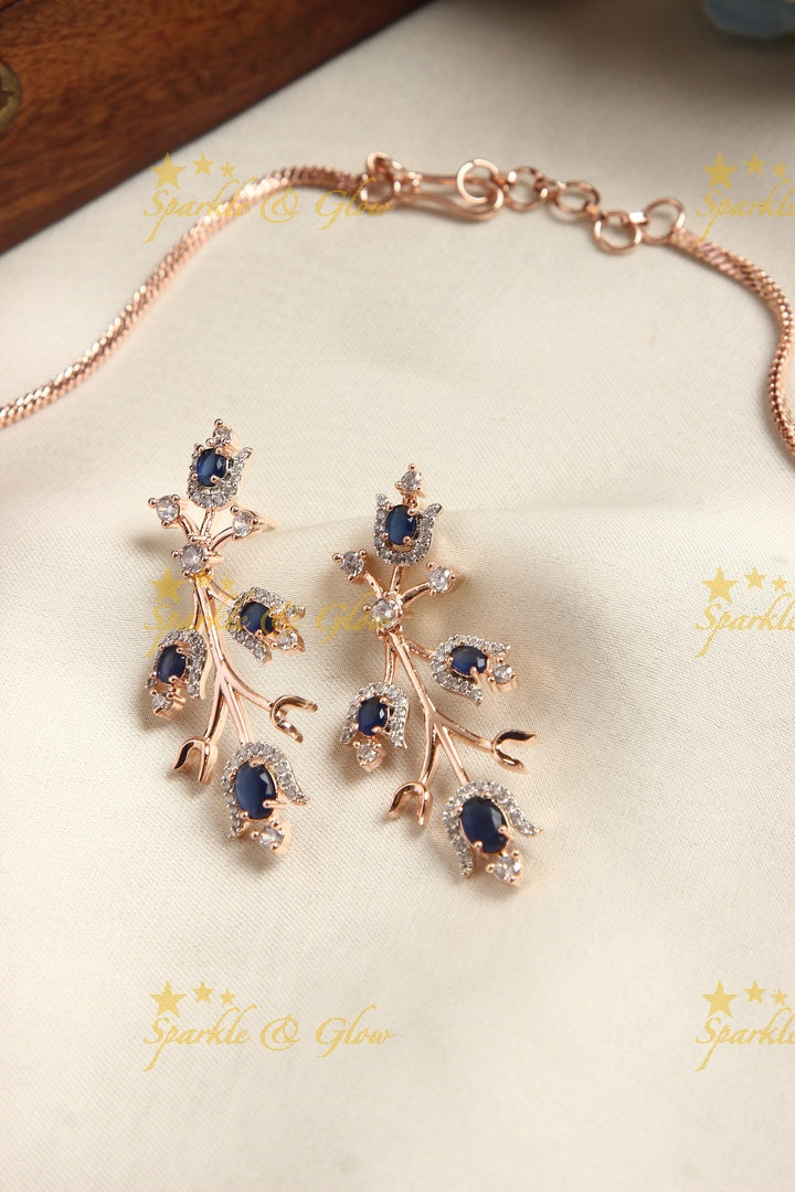 Rose gold Ad stones statement necklace - Blue