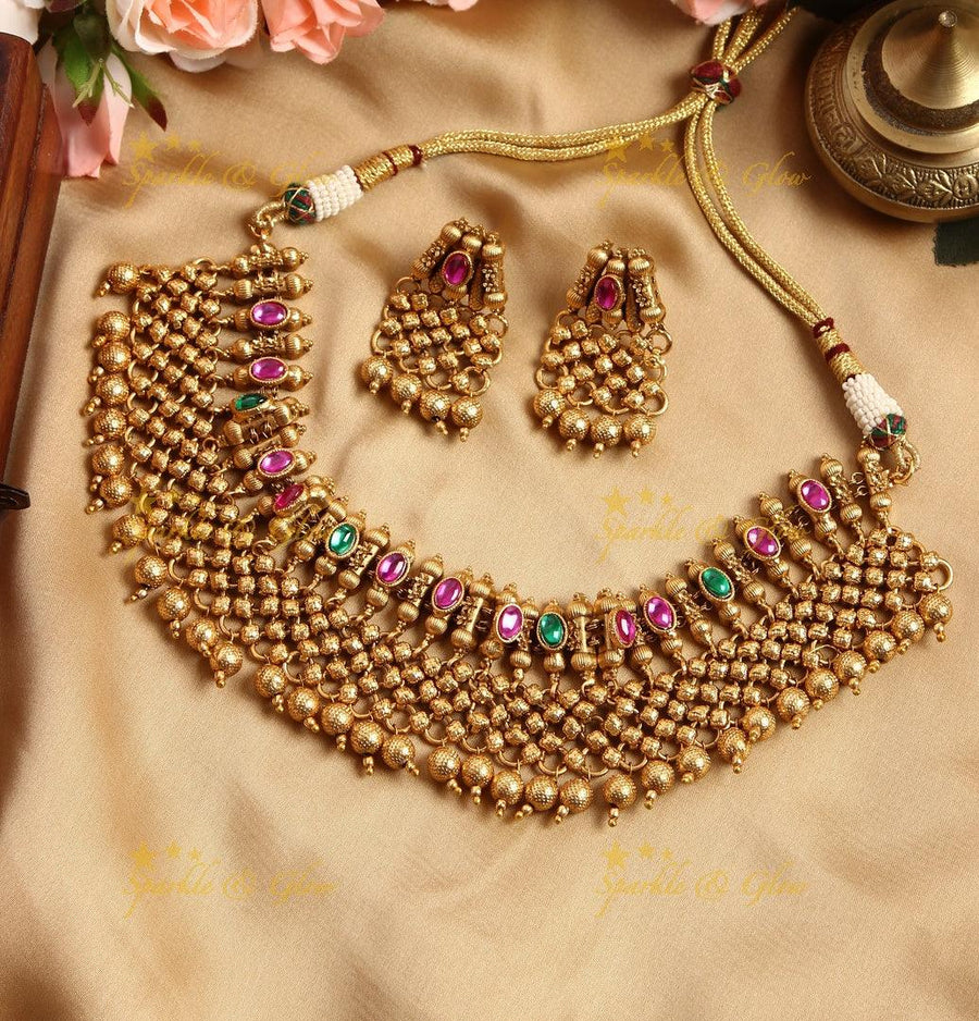 Gold alike statement non idol neckpiece - Multi - Sparkle and Glow