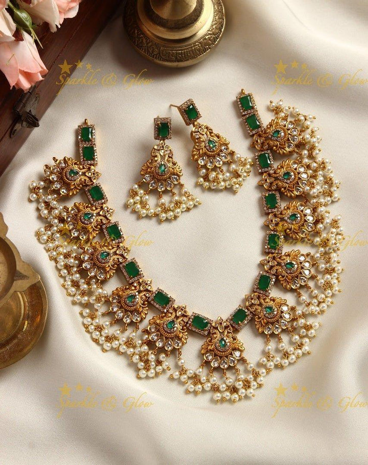 Matte gold ruby stones peacock gutta pusalu - Sparkle and Glow