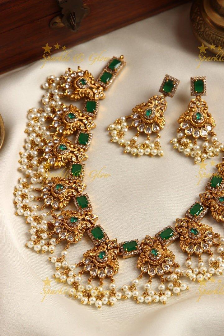 Matte gold ruby stones peacock gutta pusalu - Sparkle and Glow