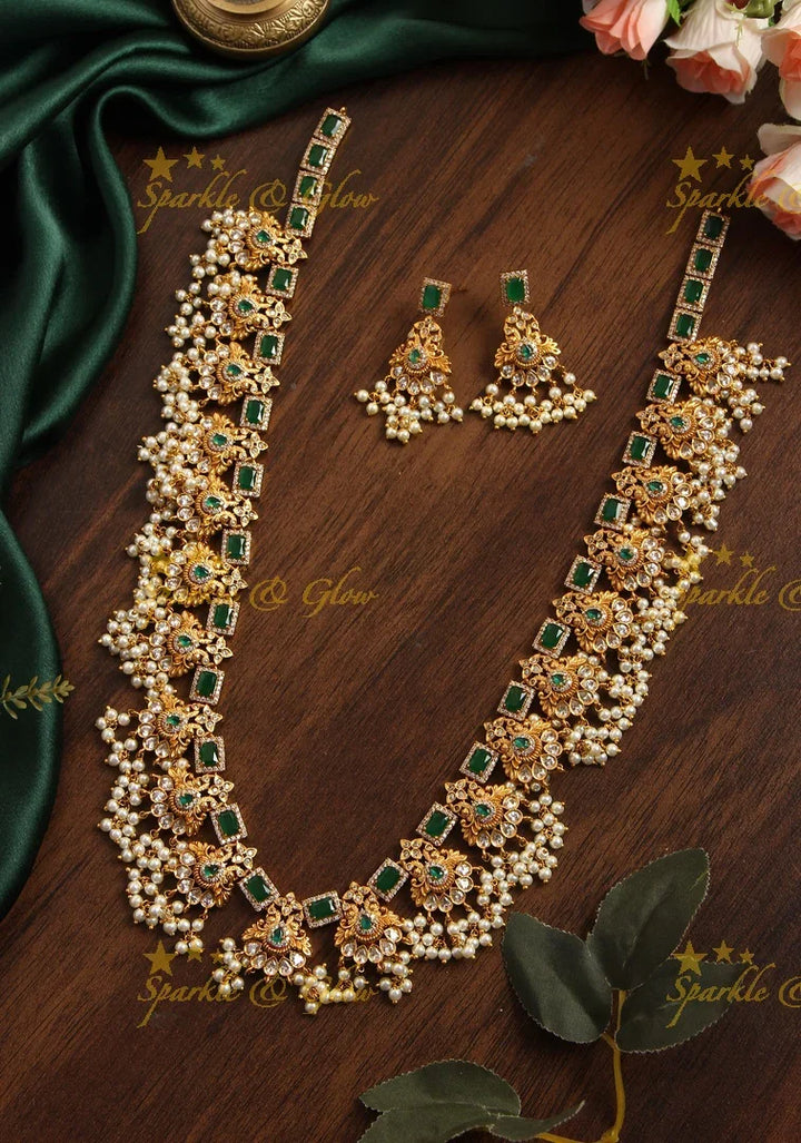 Matte gold ruby and emerald stones peacock gutta pusalu - Multi - Sparkle and Glow