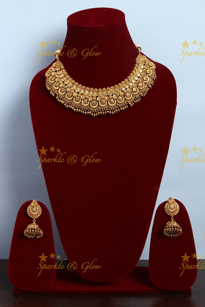 Gold alike antique coin Lakshmi necklace