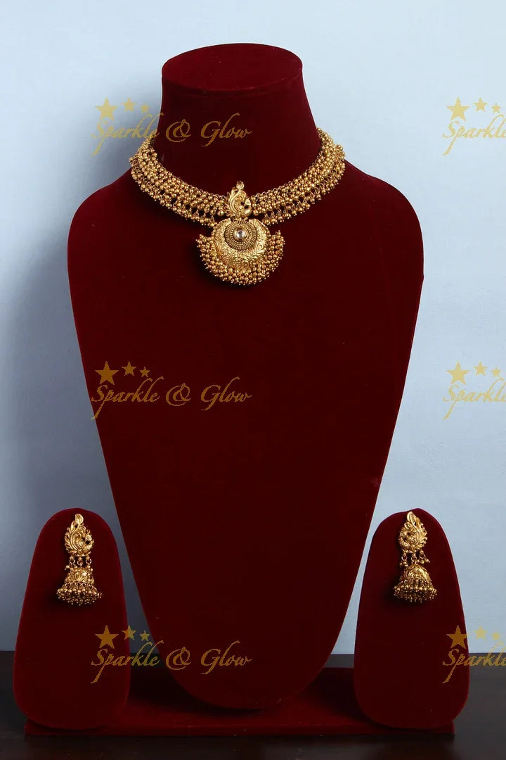 Gold alike gold cluster non idol necklace - Sparkle and Glow