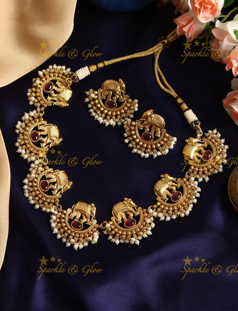 Gold alike Polished Elephant gutta pusalu - Pink - Sparkle and Glow