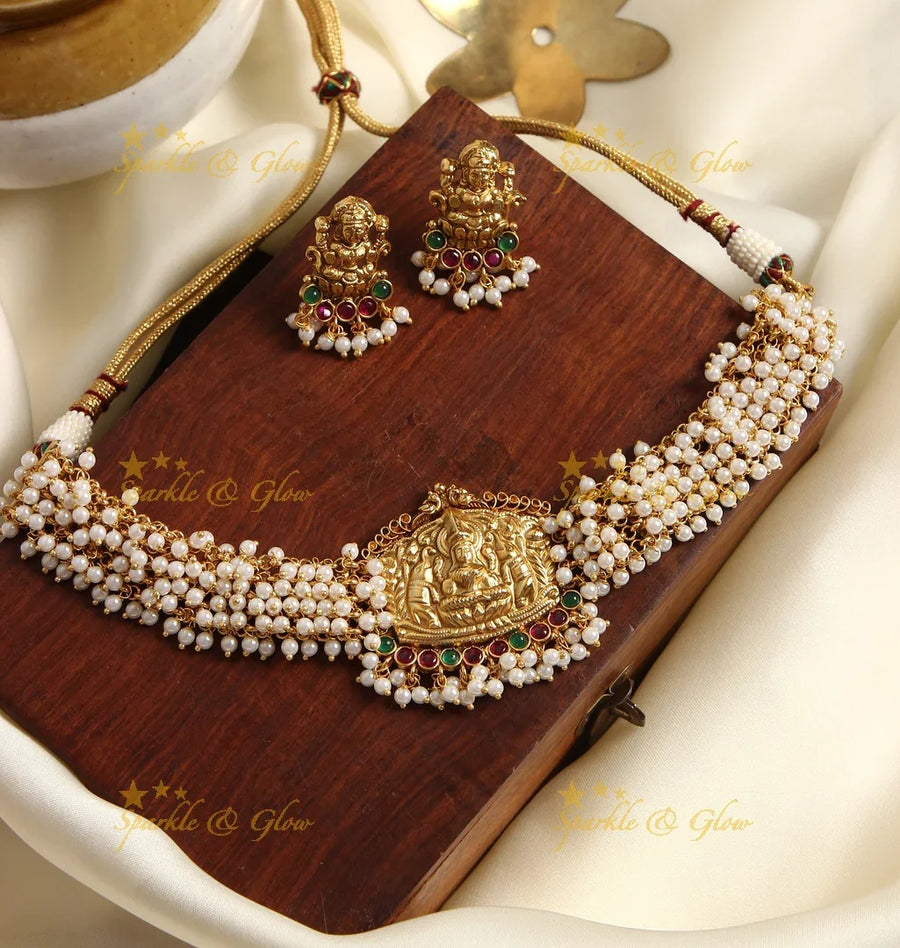 Gold alike Nagas cluster beads high neck choker - Pearl - Sparkle and Glow