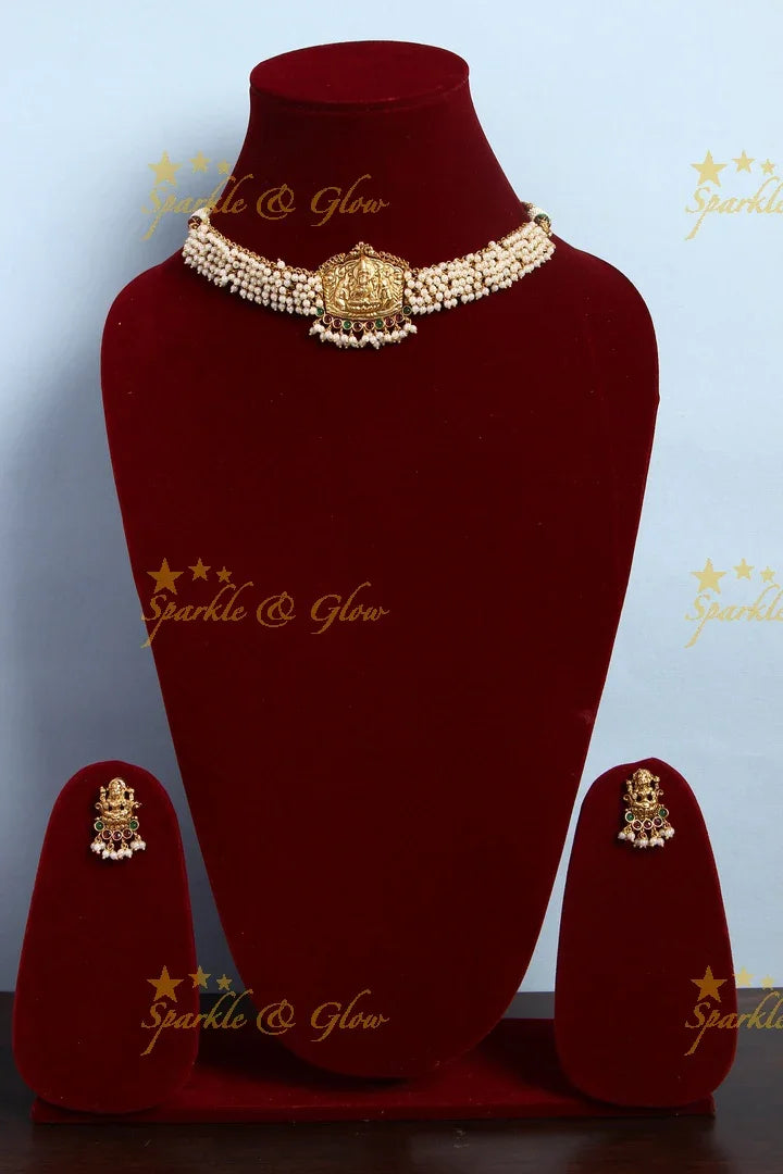 Gold alike Nagas cluster beads high neck choker - Pearl - Sparkle and Glow