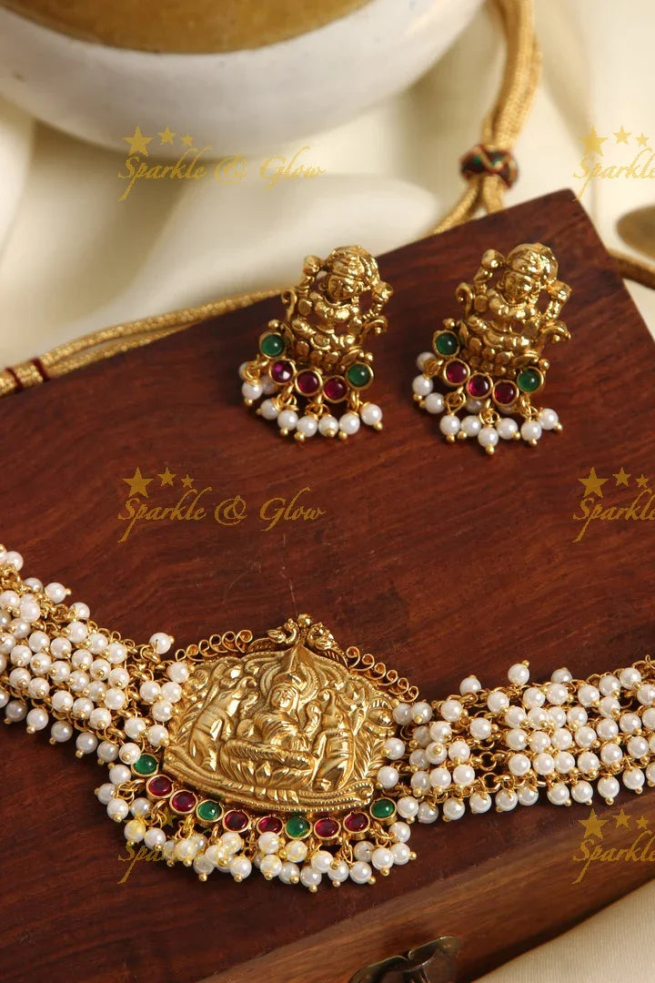 Gold alike Nagas cluster beads high neck choker - Pearl - Sparkle and Glow