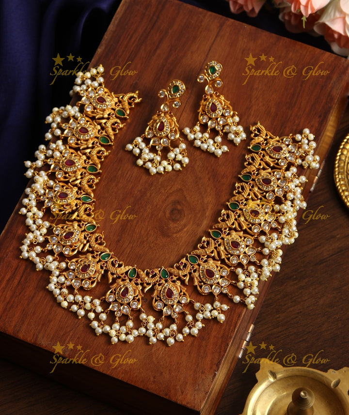 Premium Matte cz peacock gutta pusalu necklace
