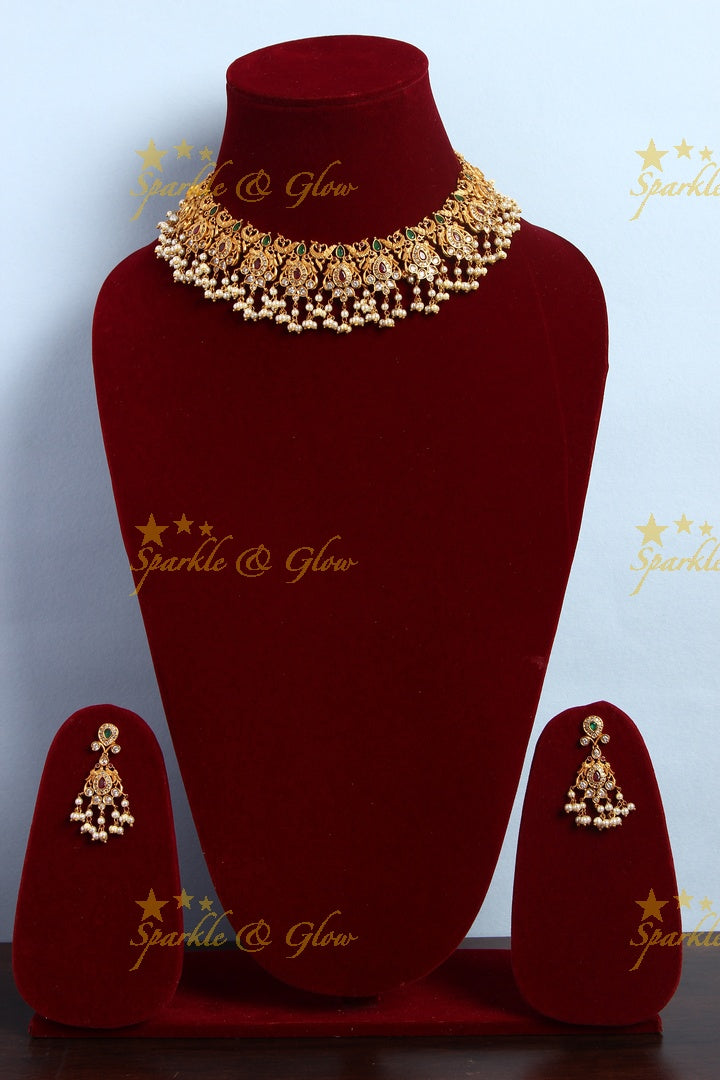 Premium Matte cz peacock gutta pusalu necklace