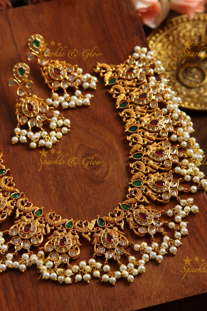 Premium Matte cz peacock gutta pusalu necklace
