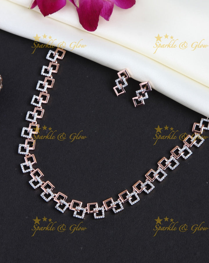 Premium Matte statement American Diamond box design necklace - Blue