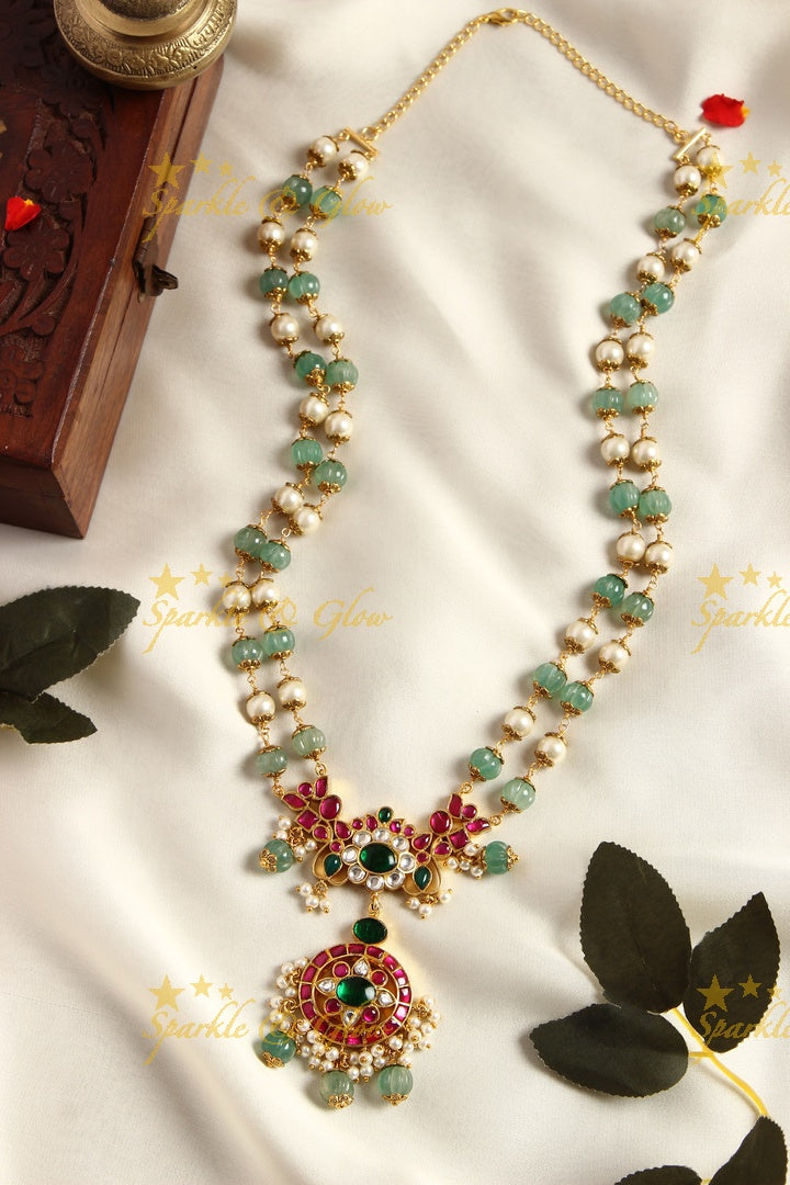 Jadau kundan coin deisgn pendent chain - Green - PREORDER - TAKES 20-30 DAYS TO MAKE ONCE ORDER IS PLACED, CANCELLATION NOT ALLOWED