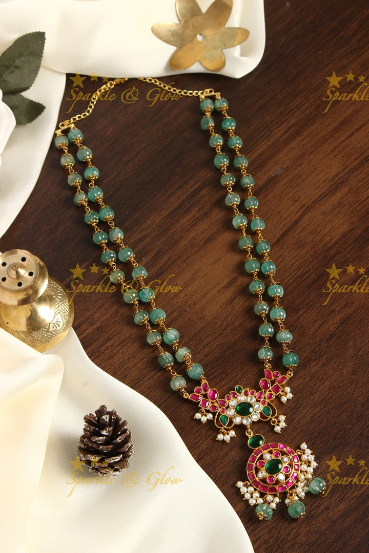 Jadau kundan coin deisgn pendent chain - Green - PREORDER - TAKES 20-30 DAYS TO MAKE ONCE ORDER IS PLACED, CANCELLATION NOT ALLOWED