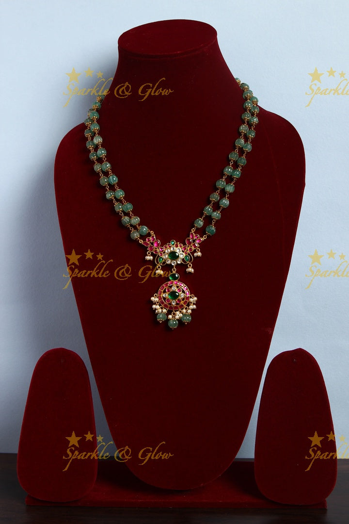 Jadau kundan coin deisgn pendent chain - Green - PREORDER - TAKES 20-30 DAYS TO MAKE ONCE ORDER IS PLACED, CANCELLATION NOT ALLOWED