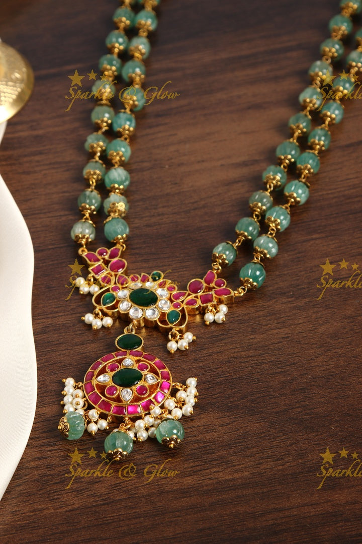 Jadau kundan coin deisgn pendent chain - Green - PREORDER - TAKES 20-30 DAYS TO MAKE ONCE ORDER IS PLACED, CANCELLATION NOT ALLOWED
