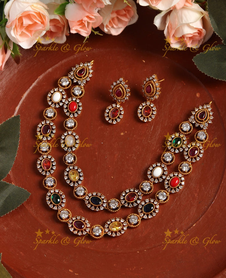 Premium Matte elegant layer American Daimond necklace - Navarathna