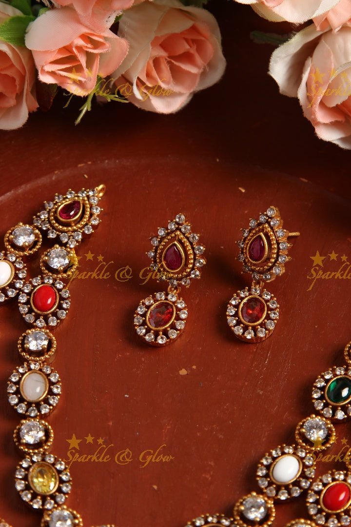 Premium Matte elegant layer American Daimond necklace - Navarathna