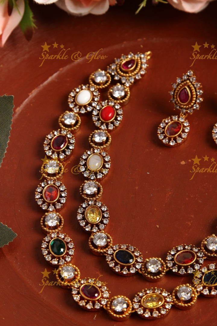 Premium Matte elegant layer American Daimond necklace - Navarathna