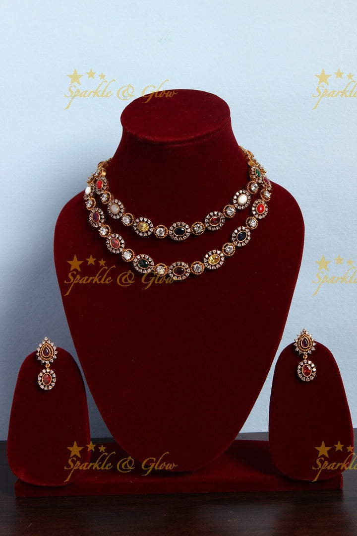Premium Matte elegant layer American Daimond necklace - Navarathna