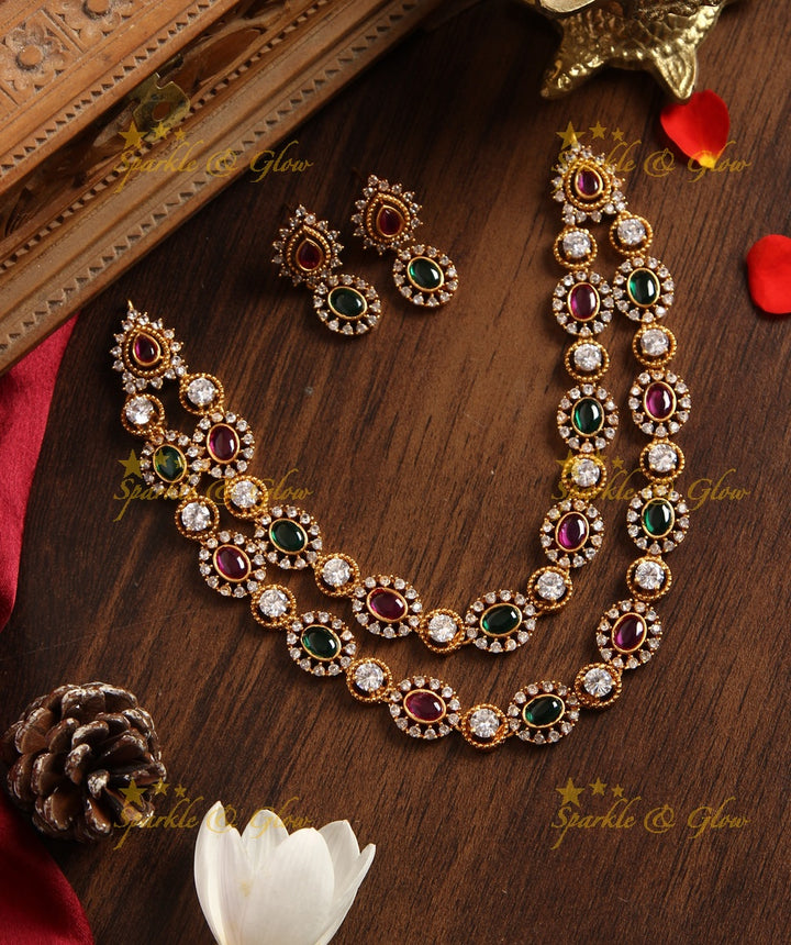 Premium Matte elegant layer American Daimond necklace - Navarathna