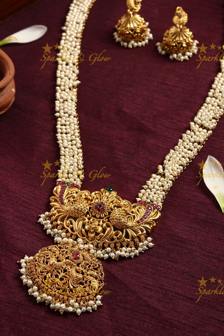 Gold alike pearl cluster peacock non idol haram