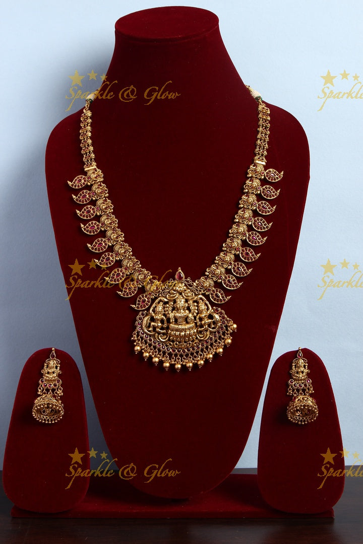 Gold alike Beautiful mango Lakshmi haram with kemp stines