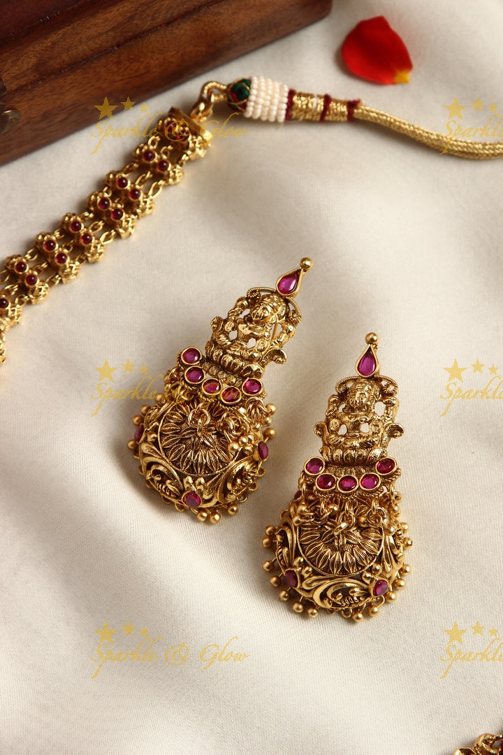 Gold alike Beautiful mango Lakshmi haram with kemp stines