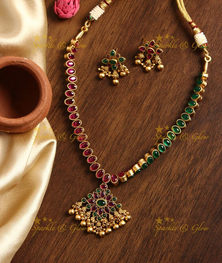 Gold alike Kemp two in one Attigai necklace - Green Pink - Sparkle and Glow