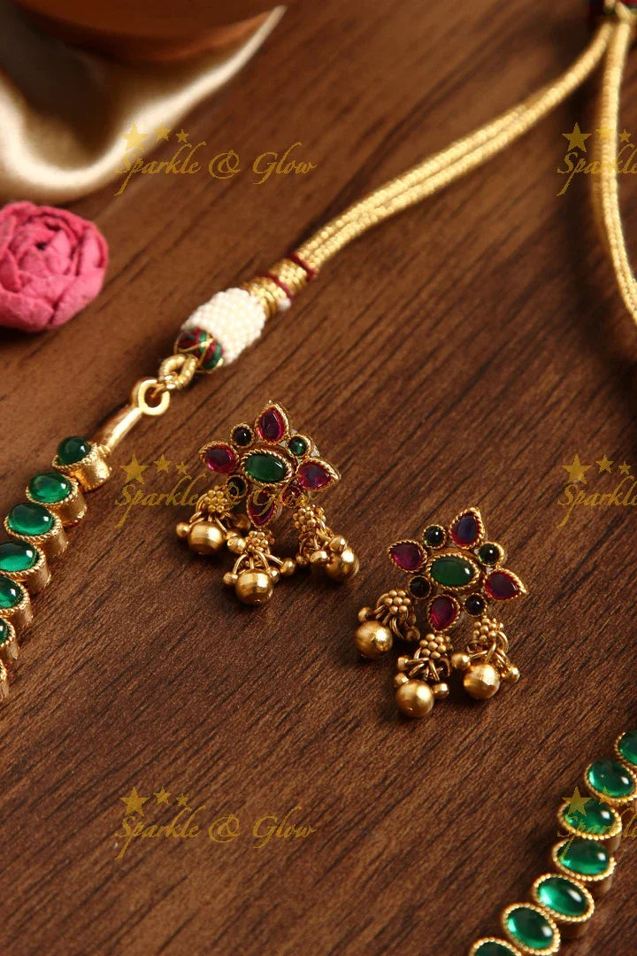 Gold alike Kemp two in one Attigai necklace - Green Pink - Sparkle and Glow