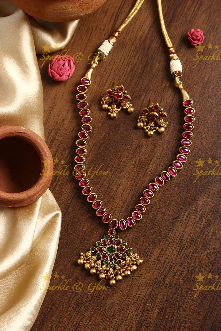 Gold alike Kemp two in one Attigai necklace - Green Pink - Sparkle and Glow