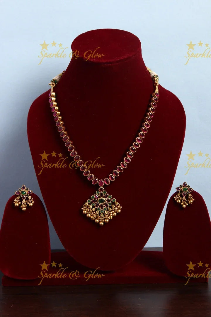 Gold alike Kemp two in one Attigai necklace - Green Pink - Sparkle and Glow