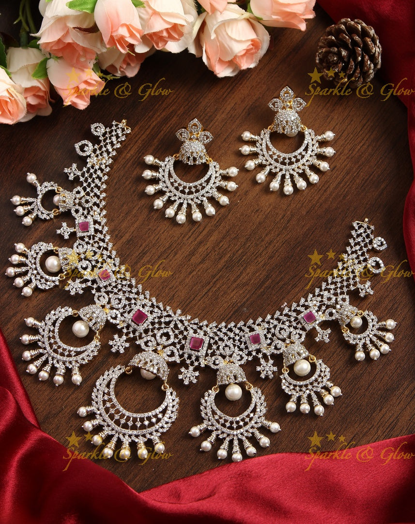 GJ Polish statement chandbali short AD necklace