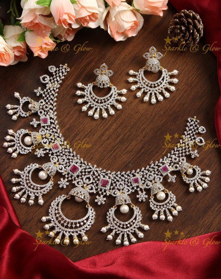 GJ Polish statement chandbali short AD necklace