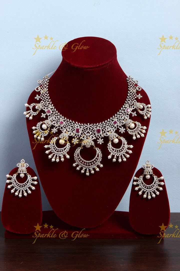 GJ Polish statement chandbali short AD necklace