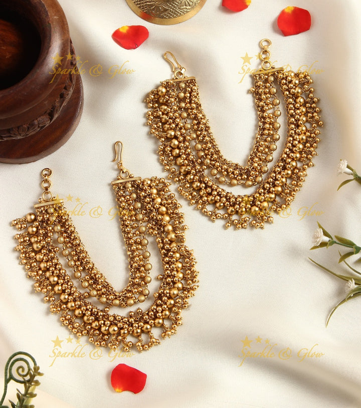 Premium quality gold alike polished gutta pusalu ear chain